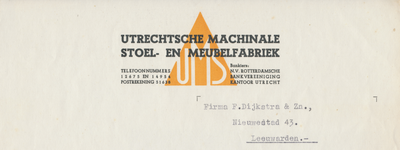 712147 Briefhoofd van een brief van de Utrechtsche Machinale Stoel- en Meubelfabriek UMS, [Rotsoord 1] te Utrecht, ...